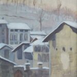 Sera d'inverno sul villaggio, Caslano 1933, olio 26 x 35 cm