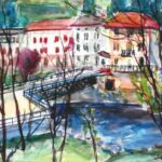 Il ponte, Ponte Cremenaga 1979, acquarello 68 x 47 cm, proprietà Comune di Monteggio